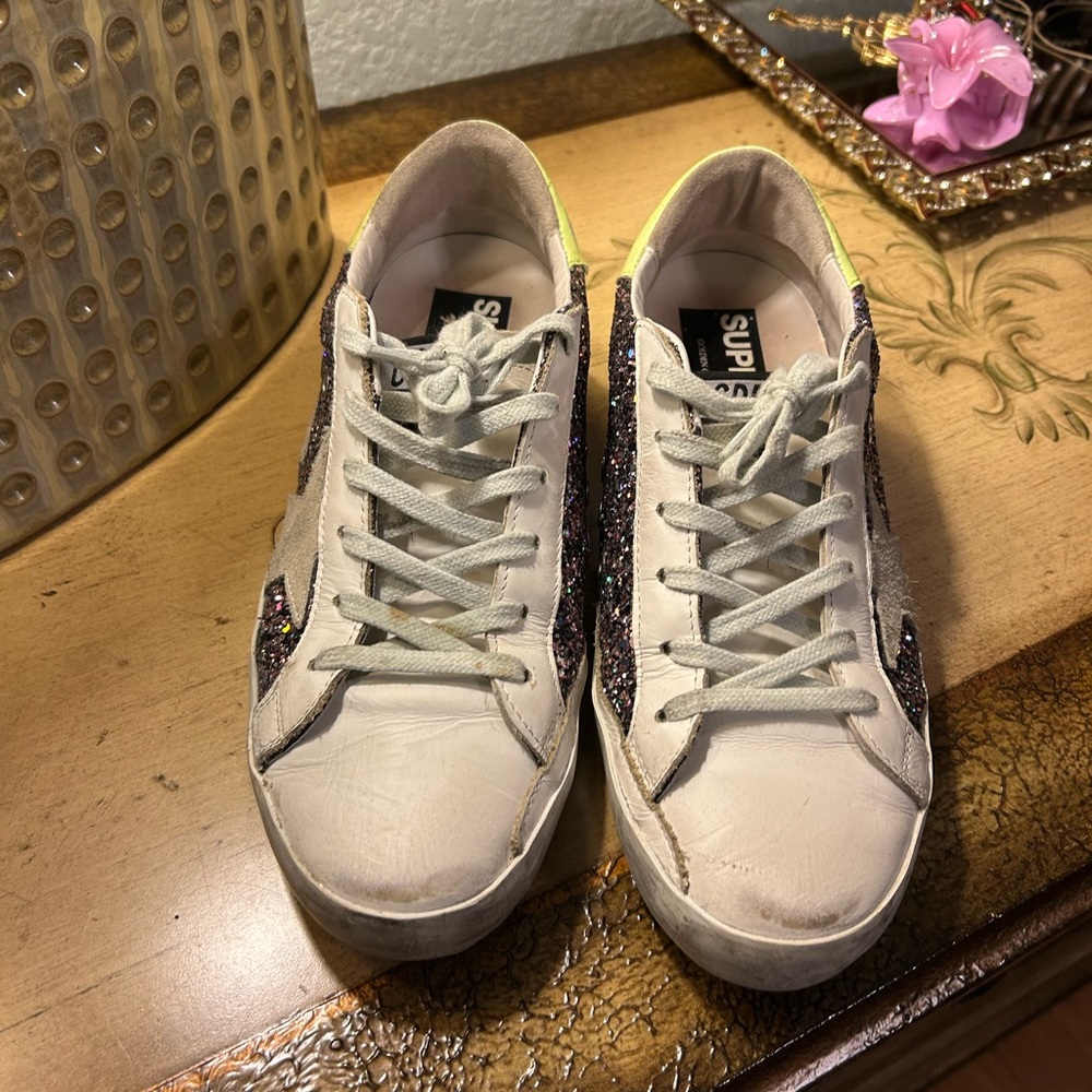Golden Goose Multicolor Glitter Sneakers with Neon Yellow Sz 40 EUC! - Picture 5 of 15